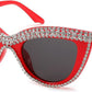 Red Stripe Diamond / 51 Millimeters | B0CP1ZW43P | FEISEDY Oversized Women Cat Eye Rhinestone Sunglasses Costume Party B2360