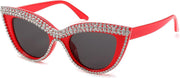 Red Stripe Diamond / 51 Millimeters | B0CP1ZW43P | FEISEDY Oversized Women Cat Eye Rhinestone Sunglasses Costume Party B2360
