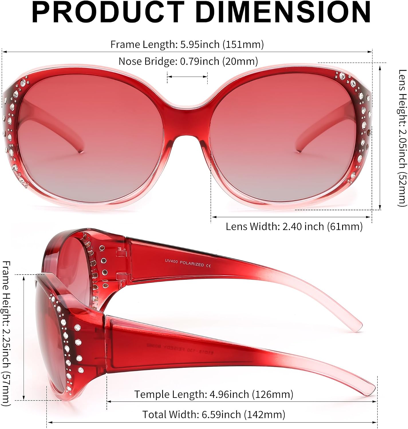 商品图片 34 | B0GRVLVZYS | FEISEDY Women's Polarized Wrap-Around Fit Over Sunglasses with Rhinestones, Anti-Glare Driving Sun Glasses B0362