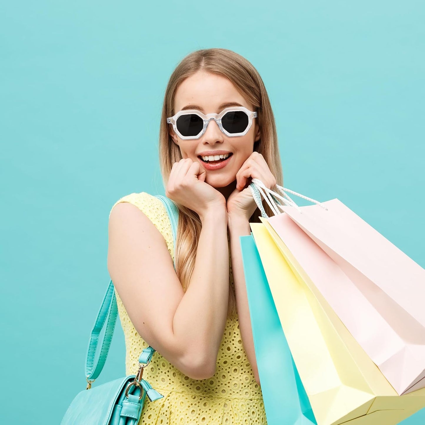商品图片 9 | B0CSJQ26W8 | FEISEDY Octagon Sunglasses for Women - Thick Frame Fashion Rectangle Sun Glasses - Summer UV400 Protection