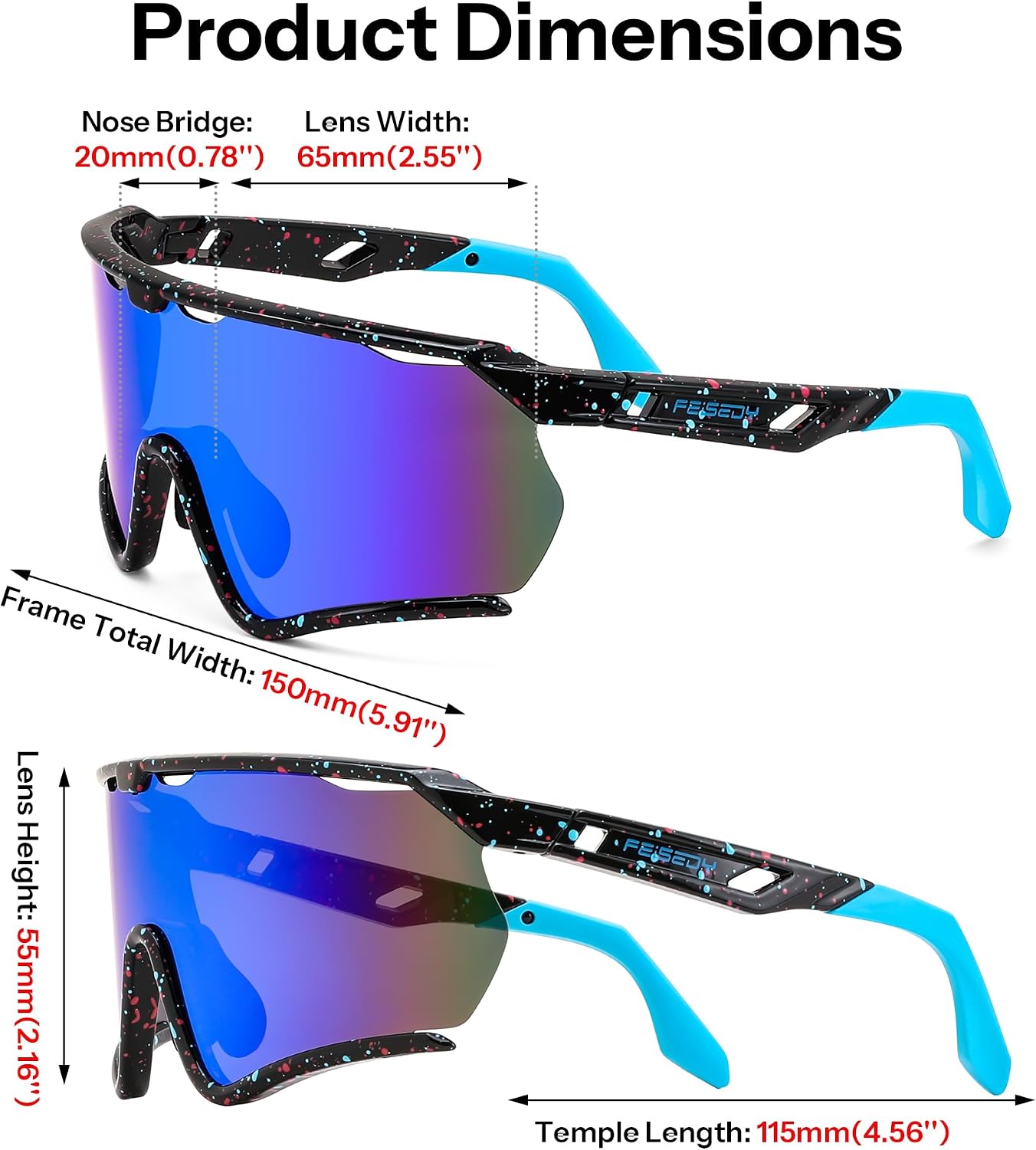 商品图片 7 | B0FL29WPXL | FEISEDY Sports Sunglasses for Men Women Youth Baseball Cycling Running Softball Biking Glasses B0305