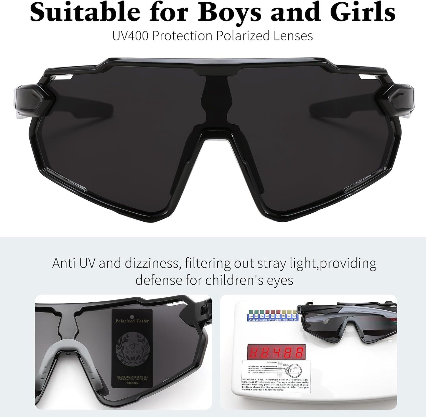 商品图片 52 | B0D6XZ67Q2 | FEISEDY Kids Teens Baseball Polarized Sunglasses Lightweight Frame UV400 Sports Cycling Shades for Boys Girls B0190