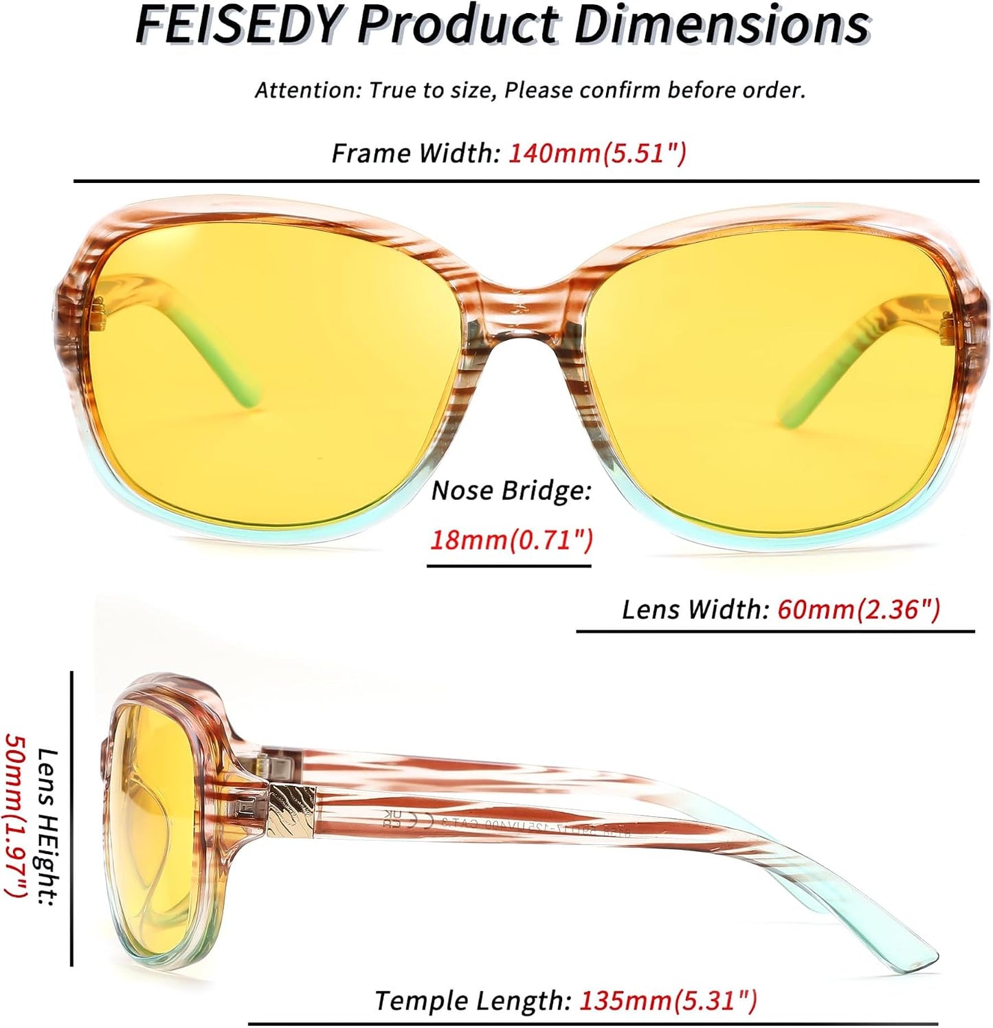 商品图片 93 | B081YY5RM3 | FEISEDY Classic Womens Night Glasses Driving Anti Glare Wrap Around Yellow Sunglasses B2548