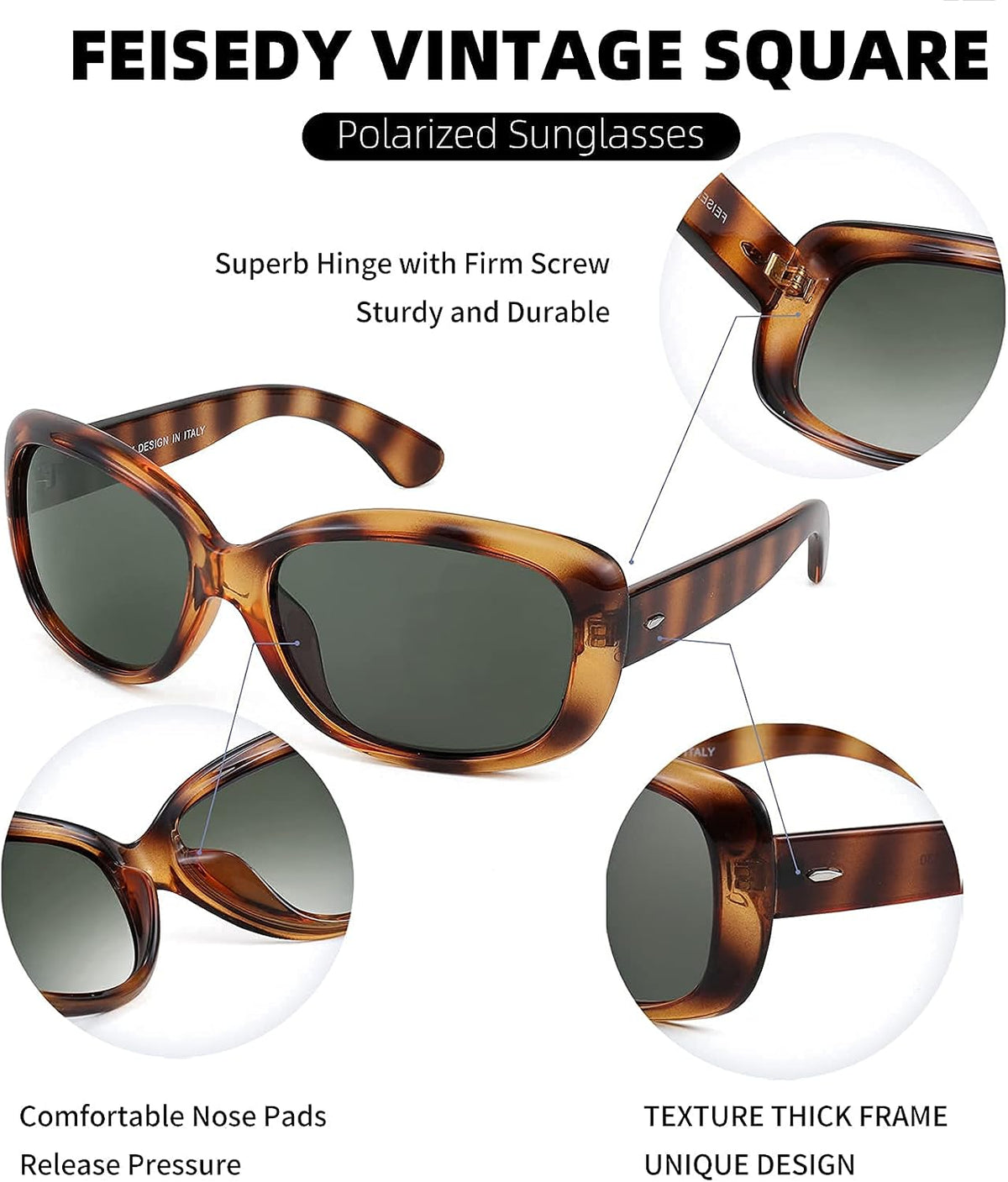 ÉÌƷͼƬ 19 | B094CJFYW6 | FEISEDY Vintage Square Polarized Sunglasses for Women Men Havana Thick Wrap Around Sun Glasses UV400 B2703