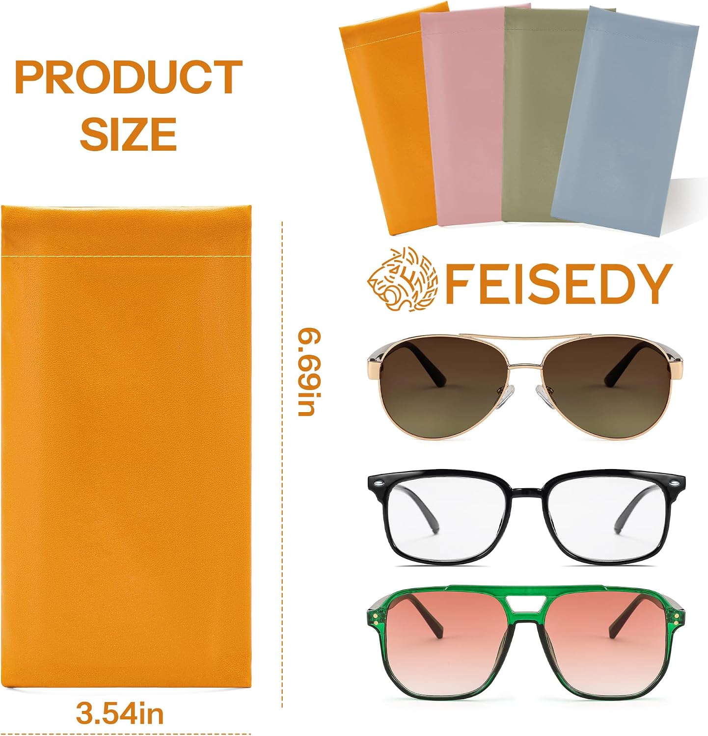 商品图片 5 | B0FGXSSRD3 | FEISEDY 4Pack Squeeze Top Sunglasses Cases, PU Leather Spring Closure Eyeglasser, Organizer Bag Portable Pocket Glasses Case