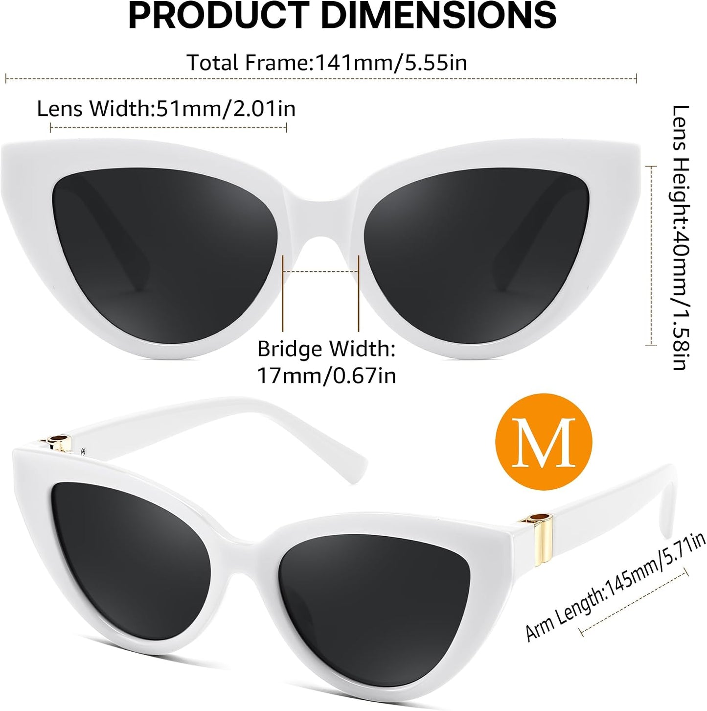 商品图片 30 | B0GVF3CZ9N | FEISEDY Cat eye Sunglasses Polarized and Retro Stylish for Women Men B0428 | UV400 Protection, for Driving Fishing Beach Travel and Party, Metal Accents, Versatile Styling
