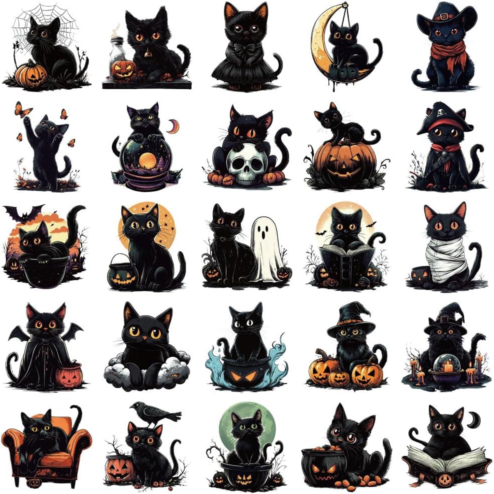 商品图片 6 | B0FQCK5TRP | 50 PCS Black Cat Stickers - Window Clings, Wall, Fridge, Phone - Cute Black Cat Window Decorations