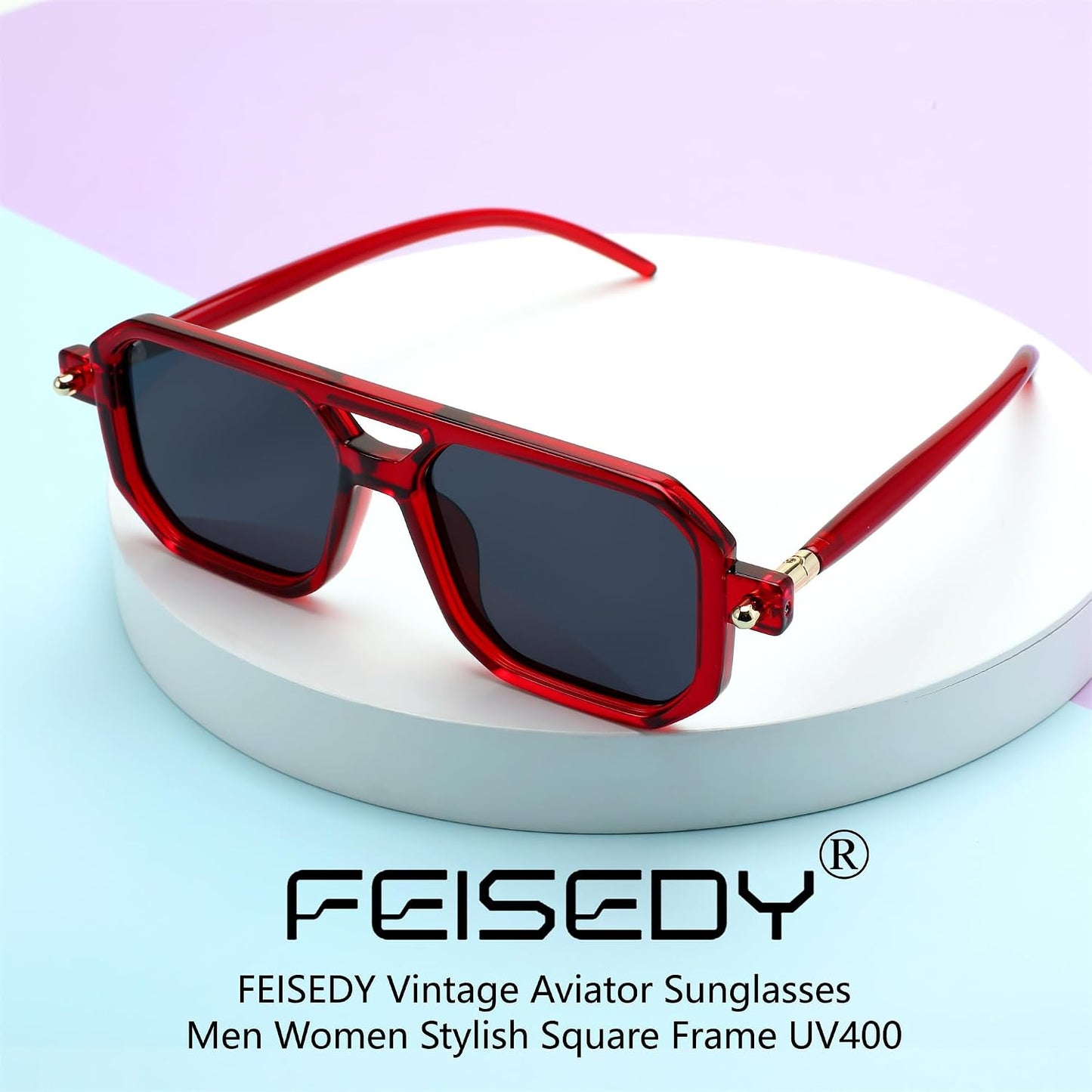 商品图片 102 | B09YTJ4FQZ | FEISEDY Vintage Square 70s Flat Aviator Sunglasses Women Men Classic Retro Stylish Frame UV400 Sunglasses B2622