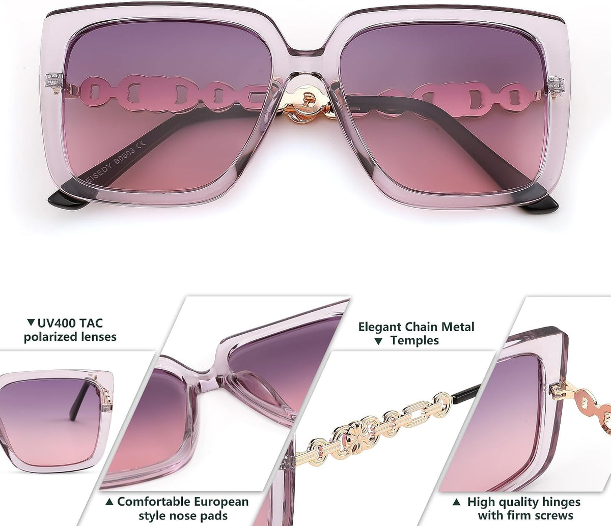 ÉÌƷͼƬ 32 | B08HVPGJW5 | FEISEDY Sunglasses Womens Trendy, Oversized Square Shades, Pearl Inlay Cat Eye Frame UV400 Protection B2625