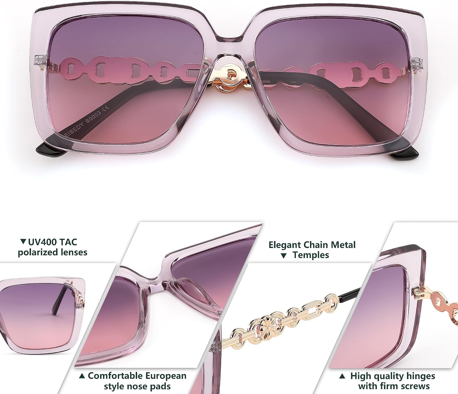 商品图片 32 | B08HVPGJW5 | FEISEDY Sunglasses Womens Trendy, Oversized Square Shades, Pearl Inlay Cat Eye Frame UV400 Protection B2625