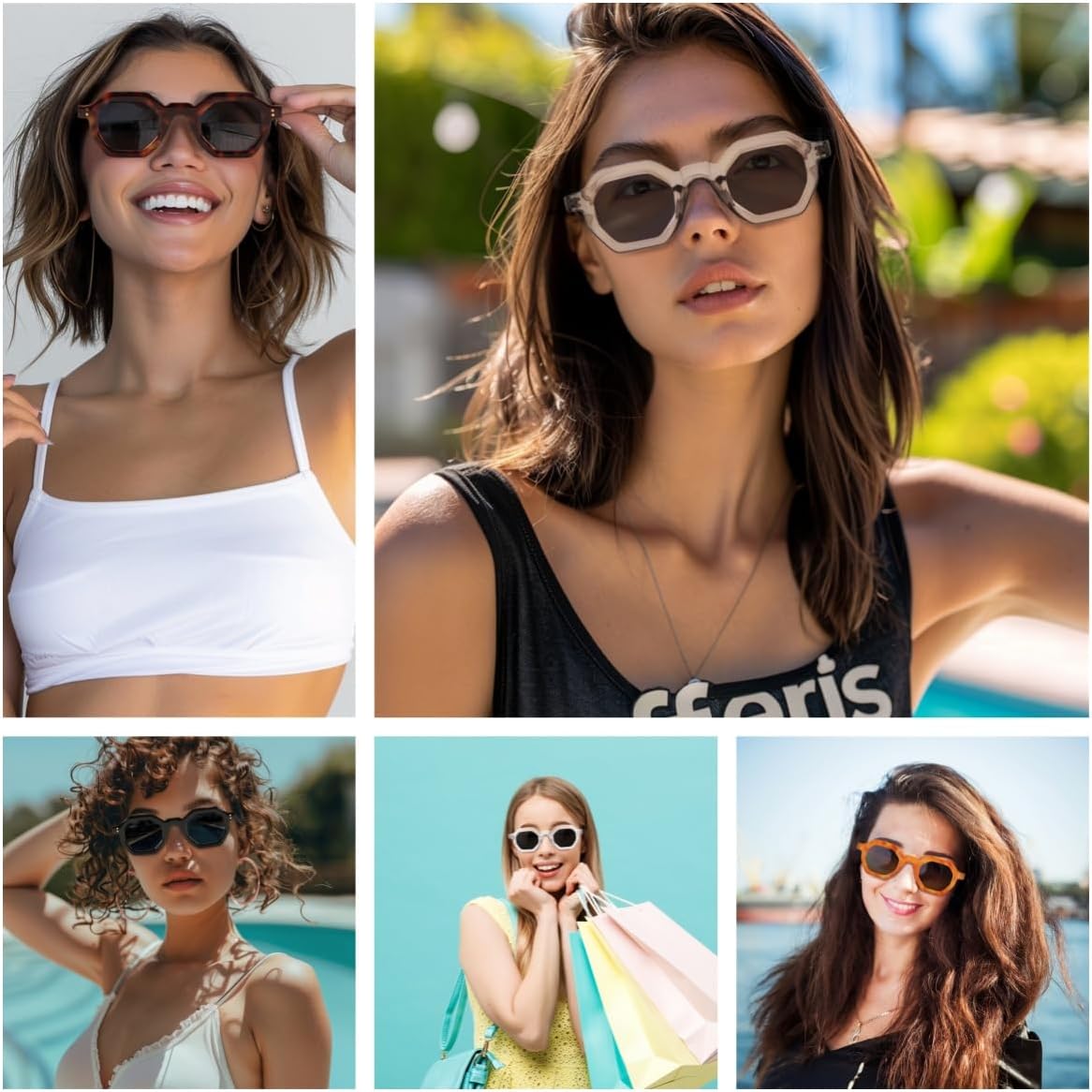 商品图片 37 | B0CSJQ26W8 | FEISEDY Octagon Sunglasses for Women - Thick Frame Fashion Rectangle Sun Glasses - Summer UV400 Protection