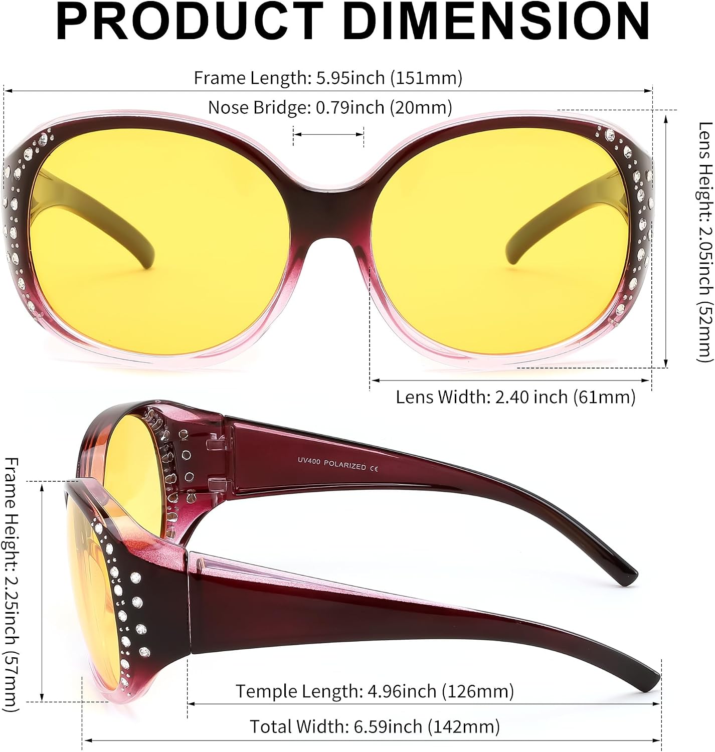 商品图片 18 | B0GRVLVZYS | FEISEDY Women's Polarized Wrap-Around Fit Over Sunglasses with Rhinestones, Anti-Glare Driving Sun Glasses B0362