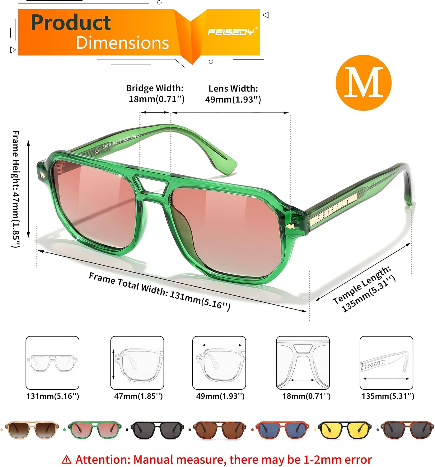 商品图片 54 | B0DSH2BVX5 | FEISEDY Polarized Aviator Sunglasses Men Women, Retro 70s Style Design - UV400 Protection, Driving & Daily Wear B0203