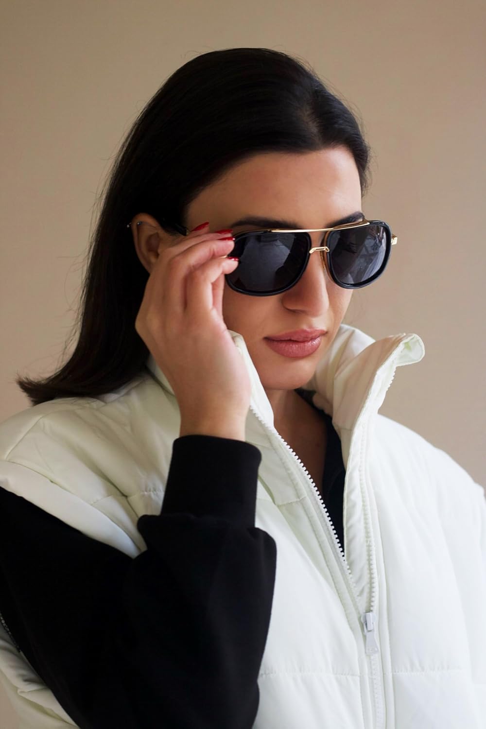 ÉÌƷͼƬ 39 | B0B681YMF5 | FEISEDY Retro Trendy Aviator Sunglasses Women Men Classic Vintage Square Sunglasses 70s Large Metal Shades B2321