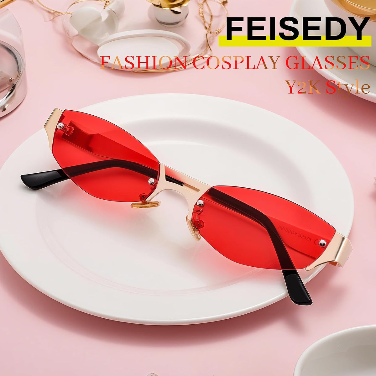 ÉÌƷͼƬ 13 | B0CHYTCP8J | FEISEDY Retro Oval Sunglasses Women Men Y2K Fashion Designer Cosplay Glasses Party Accessories B2376