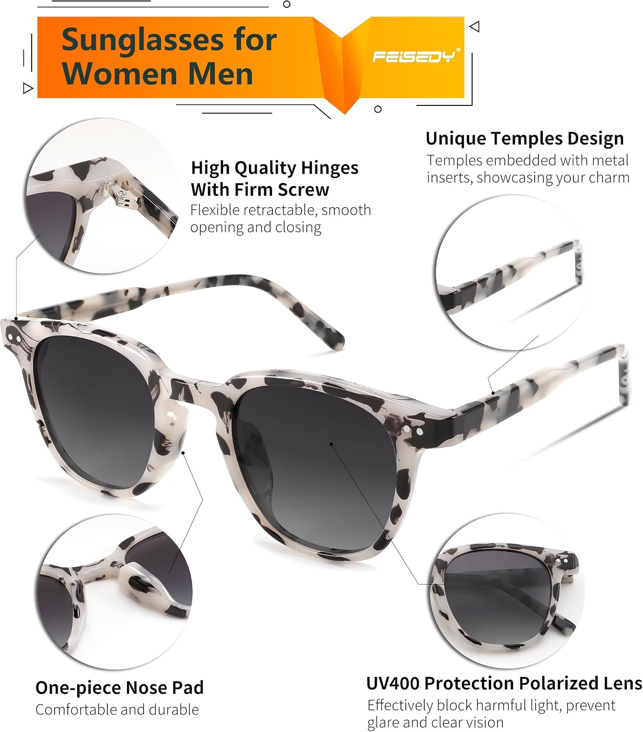 商品图片 29 | B0CCPBD9GS | FEISEDY Classic Polarized Sunglasses Retro Round Sunglasses for Women Men Trendy Shades B0002