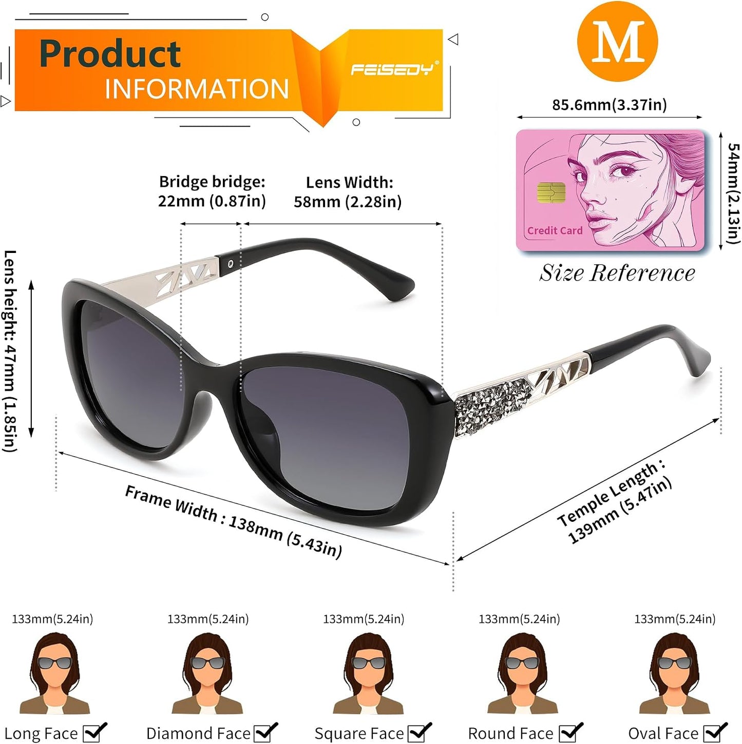 商品图片 32 | B0D2RBKKPD | FEISEDY Polarized Women Sunglasses Retro Shades Photochromic Lens Sparkling Crystal Sunglasses UV400 Protection B0144