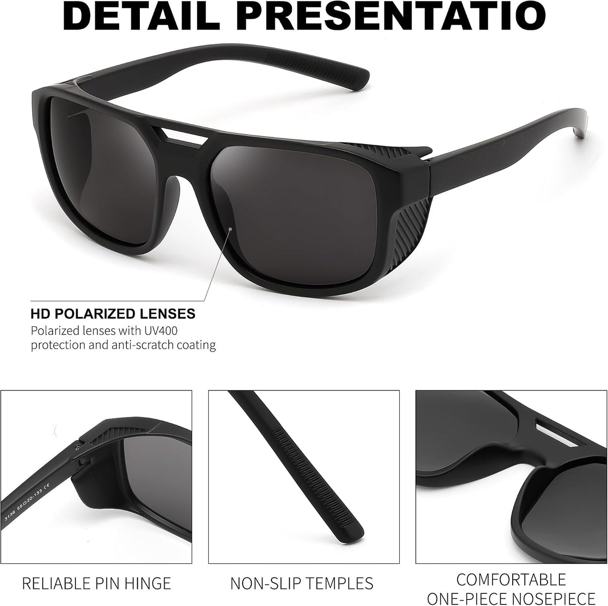 ÉÌƷͼƬ 3 | B0FV3CK7PF | FEISEDY Polarized Sunglasses Men Women Side Shield Goggles Retro Pilot Square Steampunk Fishing Sun Glasses B0348