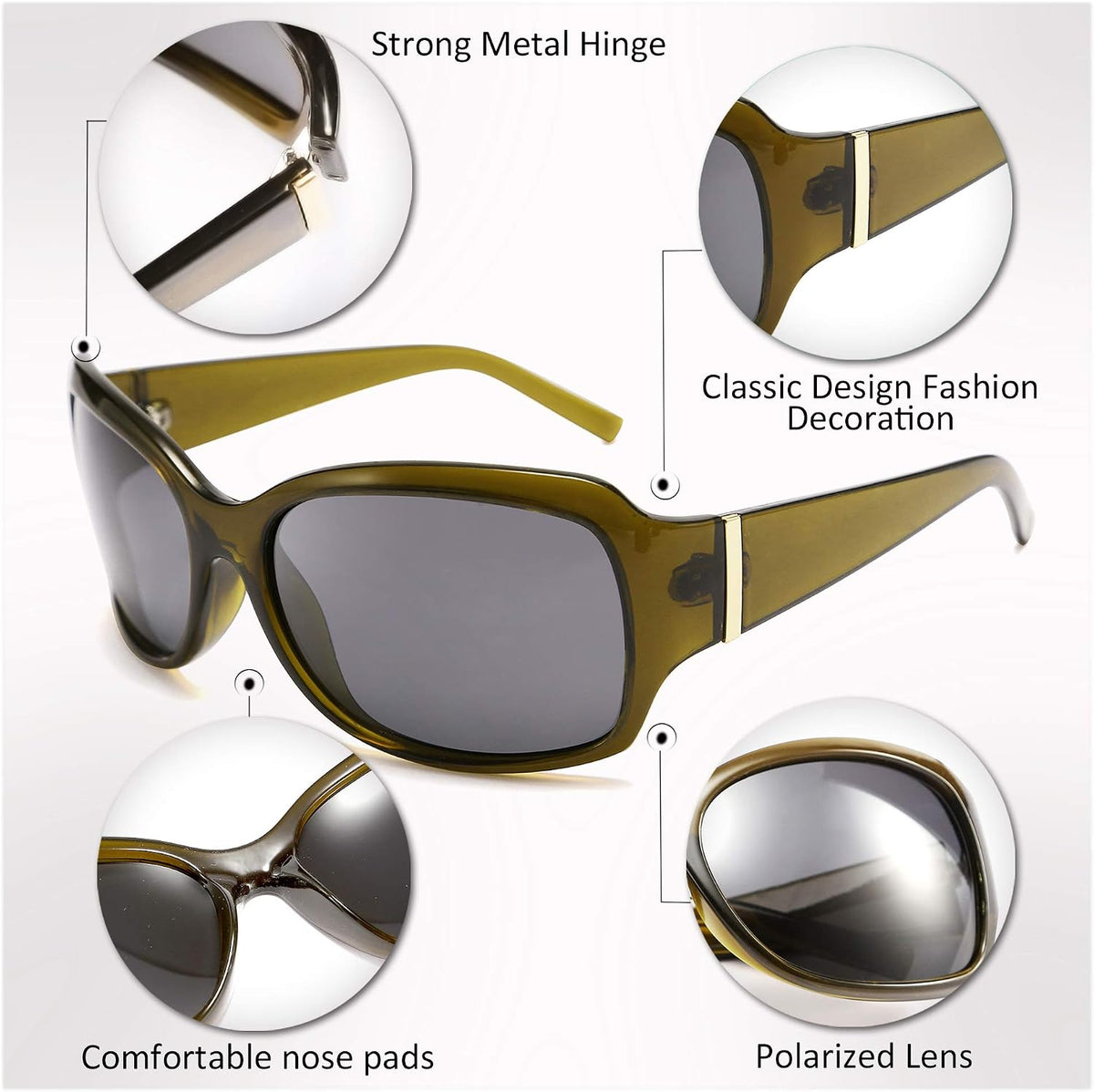 ÉÌƷͼƬ 25 | B07XNYV3GC | FEISEDY Polarized Oversized Sunglasses for Women Men, Classic Rectangle Wrap Around Large Frame UV400 Protection B2504
