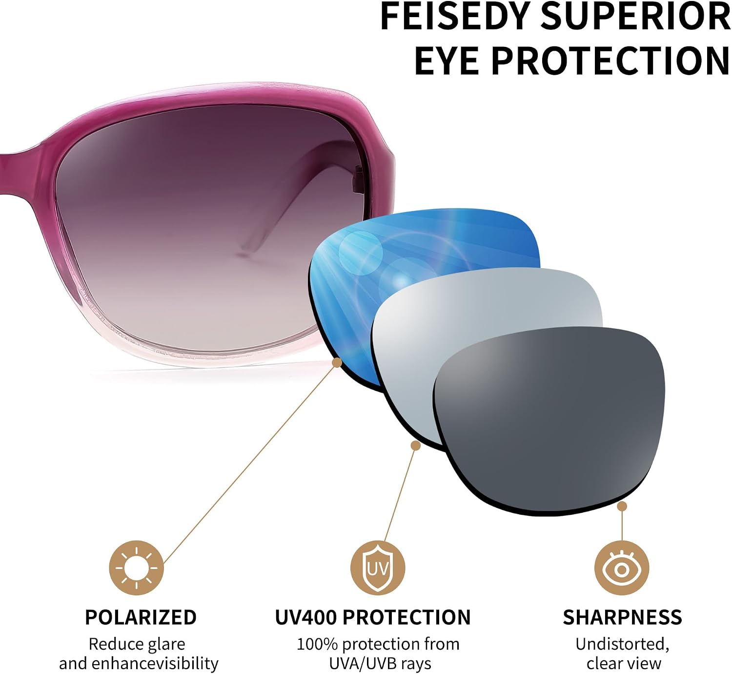 商品图片 19 | B0FZKDK786 | FEISEDY Polarized Sunglasses for Women Classic Vintage UV400 Shade | Trendy Square Wraparound Ladies Sun Glasses B0309