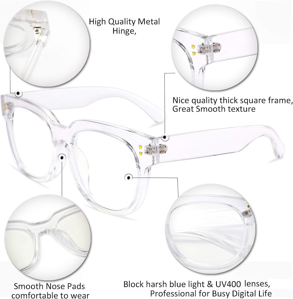 商品图片 14 | B08MFD4QG6 | FEISEDY Retro Square Anti Blue Light Blocking Glasses Women Thick Oversized Computer Eyeglasses Double Metal Studs B2689