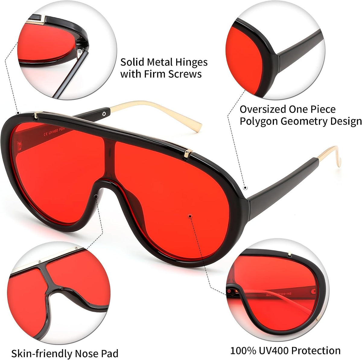 ÉÌƷͼƬ 64 | B085PPHWTZ | FEISEDY Retro Oversized Sunglasses Women Men One Piece Frame B2580