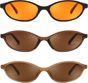 3 Pack Orange+brown+tea / 54 Millimeters | B0DMN758XT | FEISEDY Retro Oval Cat Eye Sunglasses for Women 90s Narrow Lightweight Shades Y2k Trendy Sunnies B0257