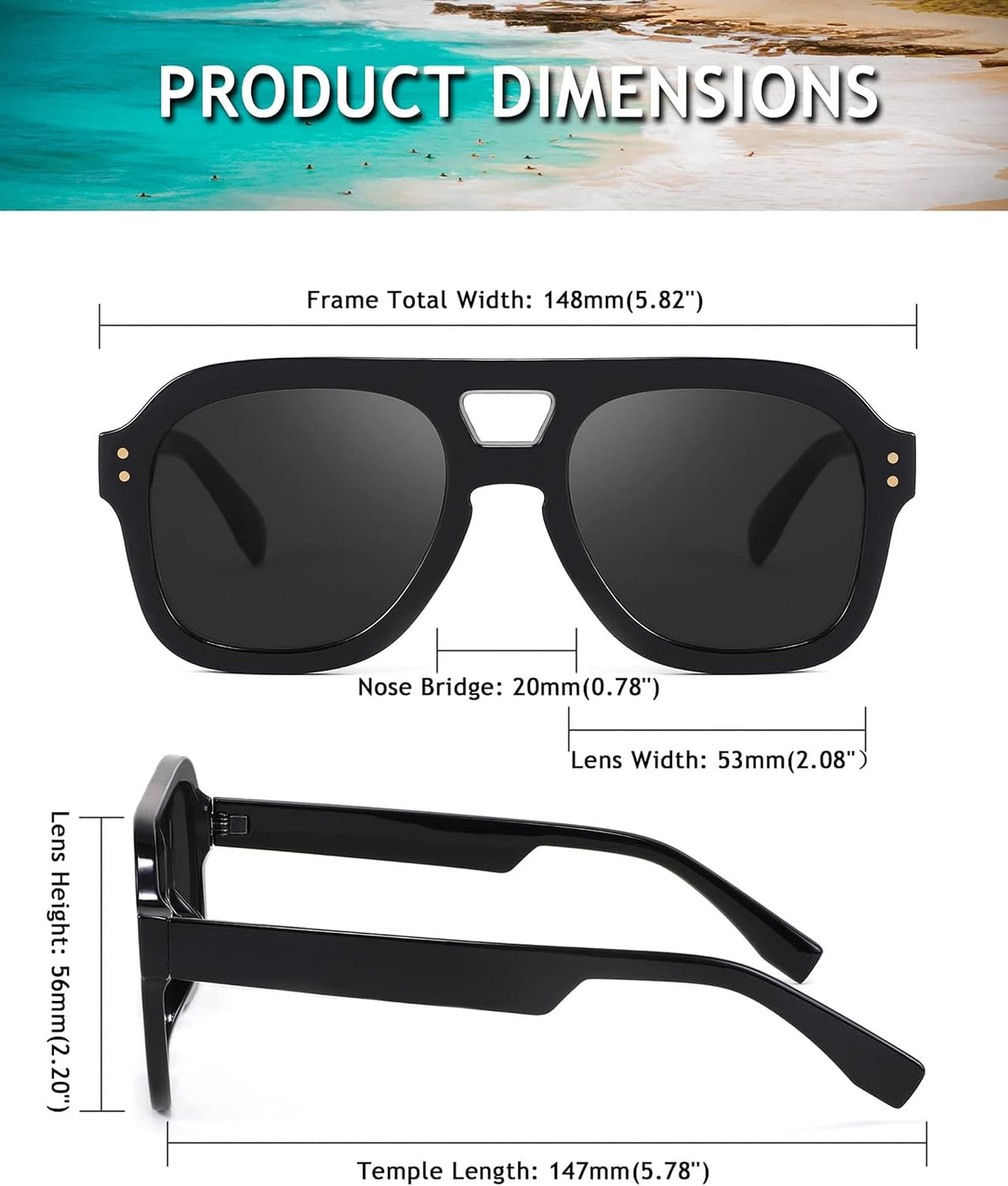 ÉÌƷͼƬ 4 | B09KV1MSHN | FEISEDY Aviator Sunglasses For Women Men Square Chunky Trendy Eyewear B2846
