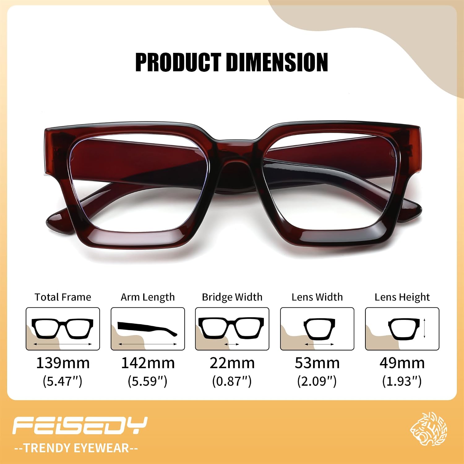 商品图片 12 | B0DXDYMMPM | FEISEDY Retro Blue Light Blocking Glasses for Women Men 90s Classic Rectangle Frame Thick Chic Computer Eyeglasses B2383R