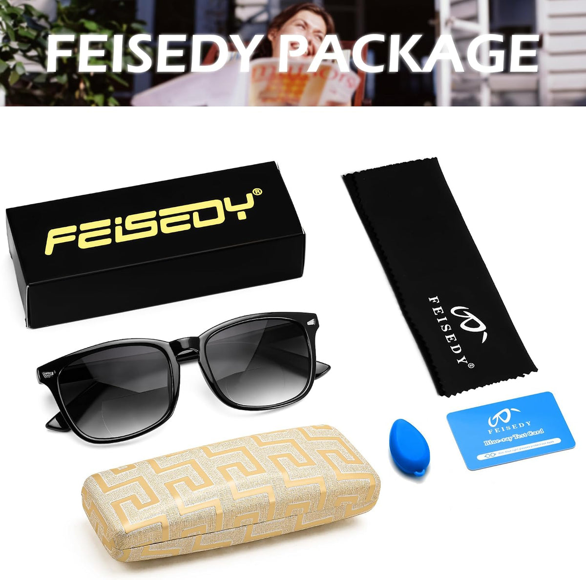 ÉÌƷͼƬ 15 | B0DFPVZVTV | FEISEDY Classic Bifocal Reader Sunglasses for Women Men Square Blue Light Reading Glasses B0231
