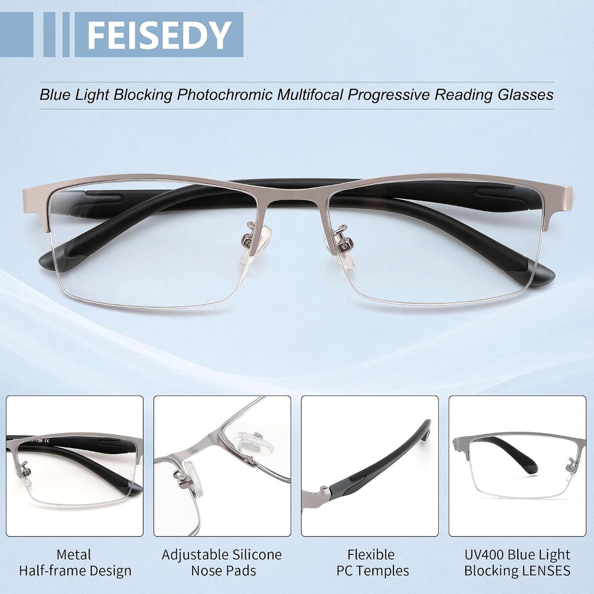 商品图片 13 | B0HBQMR3BM | FEISEDY Photochromic Reading Glasses Blue Light Blocking Readers B1662