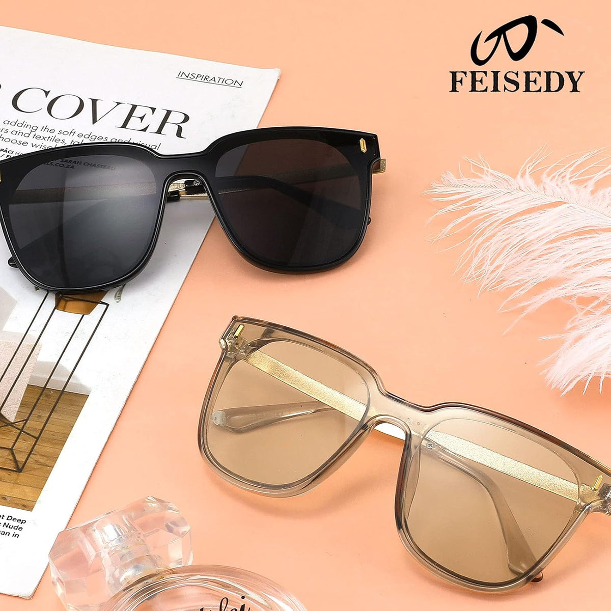 ÉÌƷͼƬ 13 | B09B3G7YTJ | FEISEDY Women Fashion Round Sunglasses Square Trendy Classic Chic Shades UV400 B2797