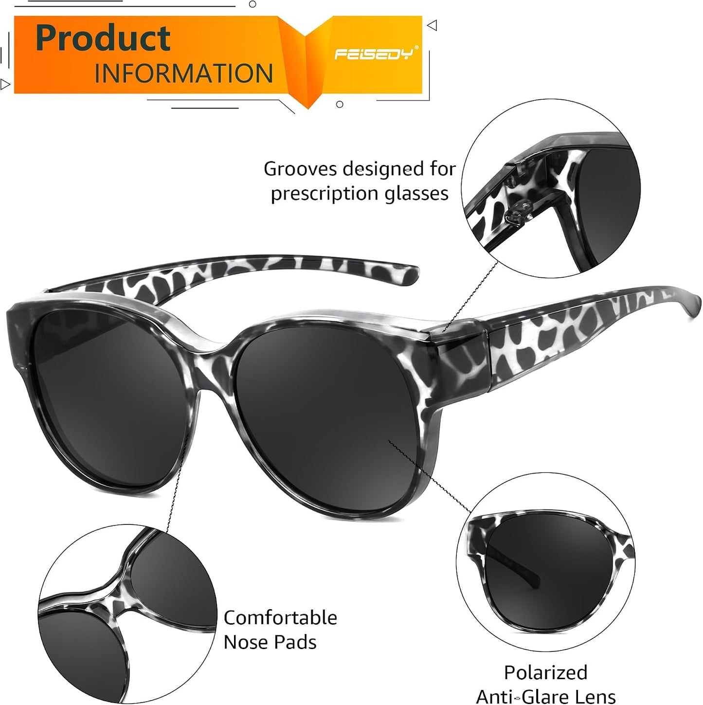 商品图片 57 | B0FRRT5Z37 | FEISEDY Fit Over Glasses Polarized Sunglasses, UV400 Protection for Driving & Outdoor Activities B0328