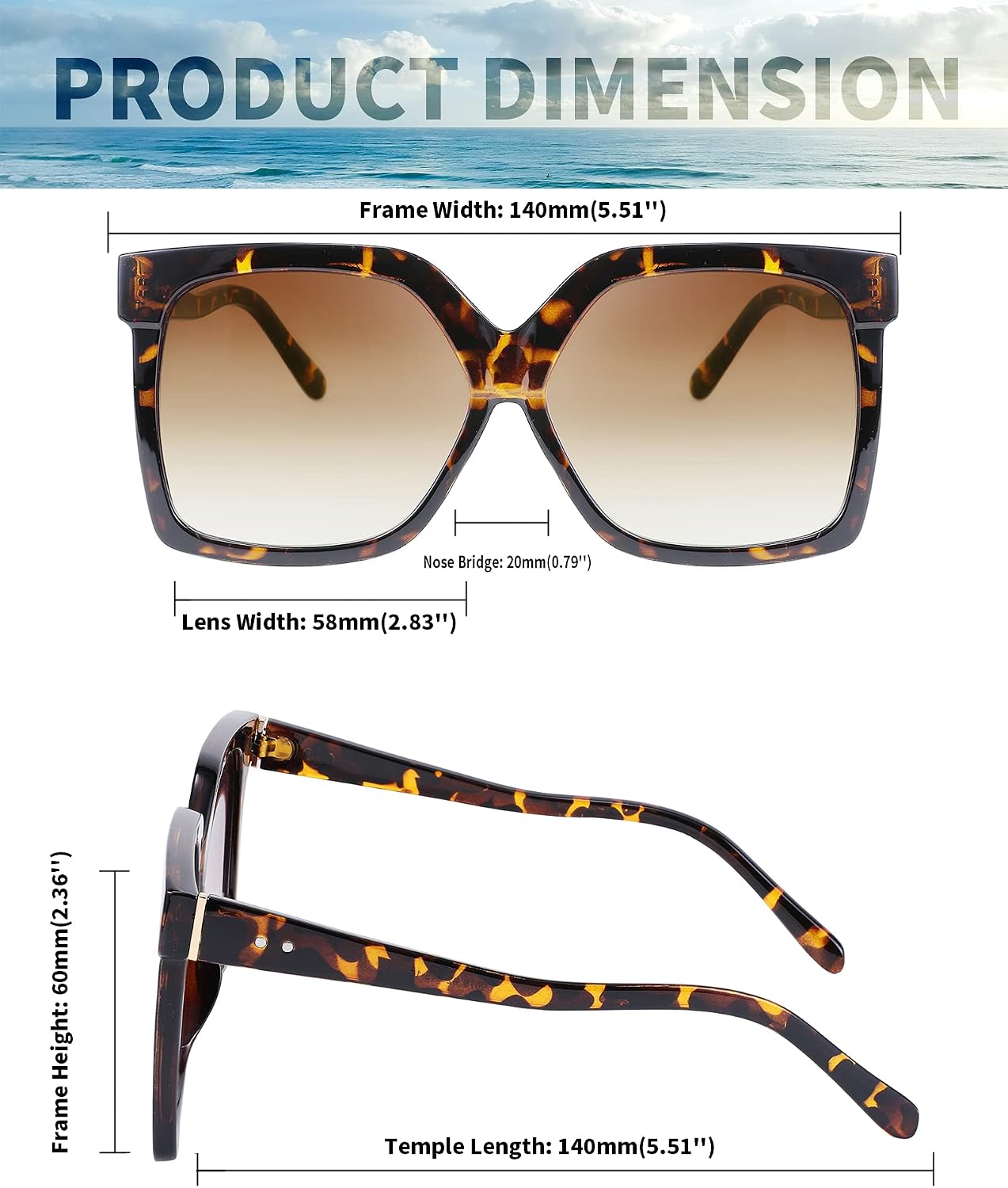 商品图片 6 | B095BFB4R9 | FEISEDY Oversize Square Frame Butterfly Sunglasses Simple Fashion Style Bent Legs Design Eyewear B2762