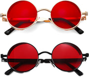 Black/Red + Gold/Red / 48 Millimeters | B0FPLRTT97 | FEISEDY Retro Gothic Steampunk Sunglasses For Men Women