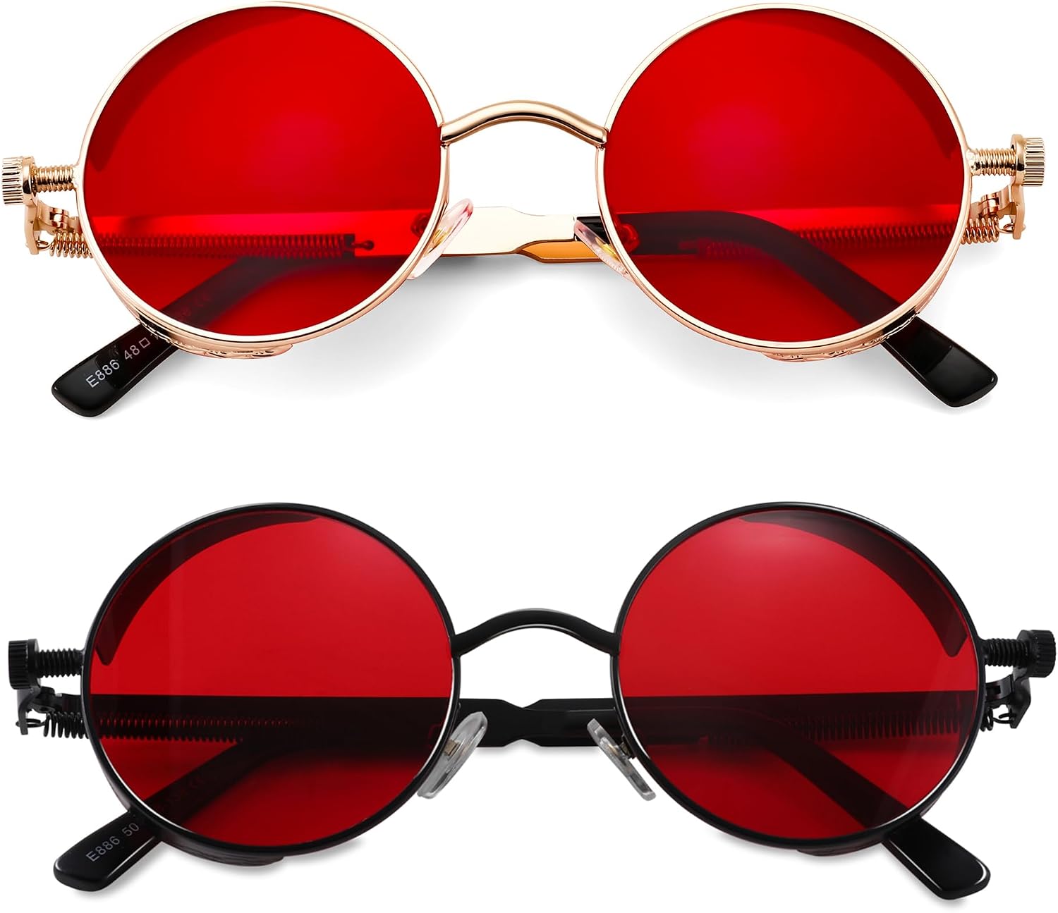 Black/Red + Gold/Red / 48 Millimeters | B0FPLRTT97 | FEISEDY Retro Gothic Steampunk Sunglasses For Men Women