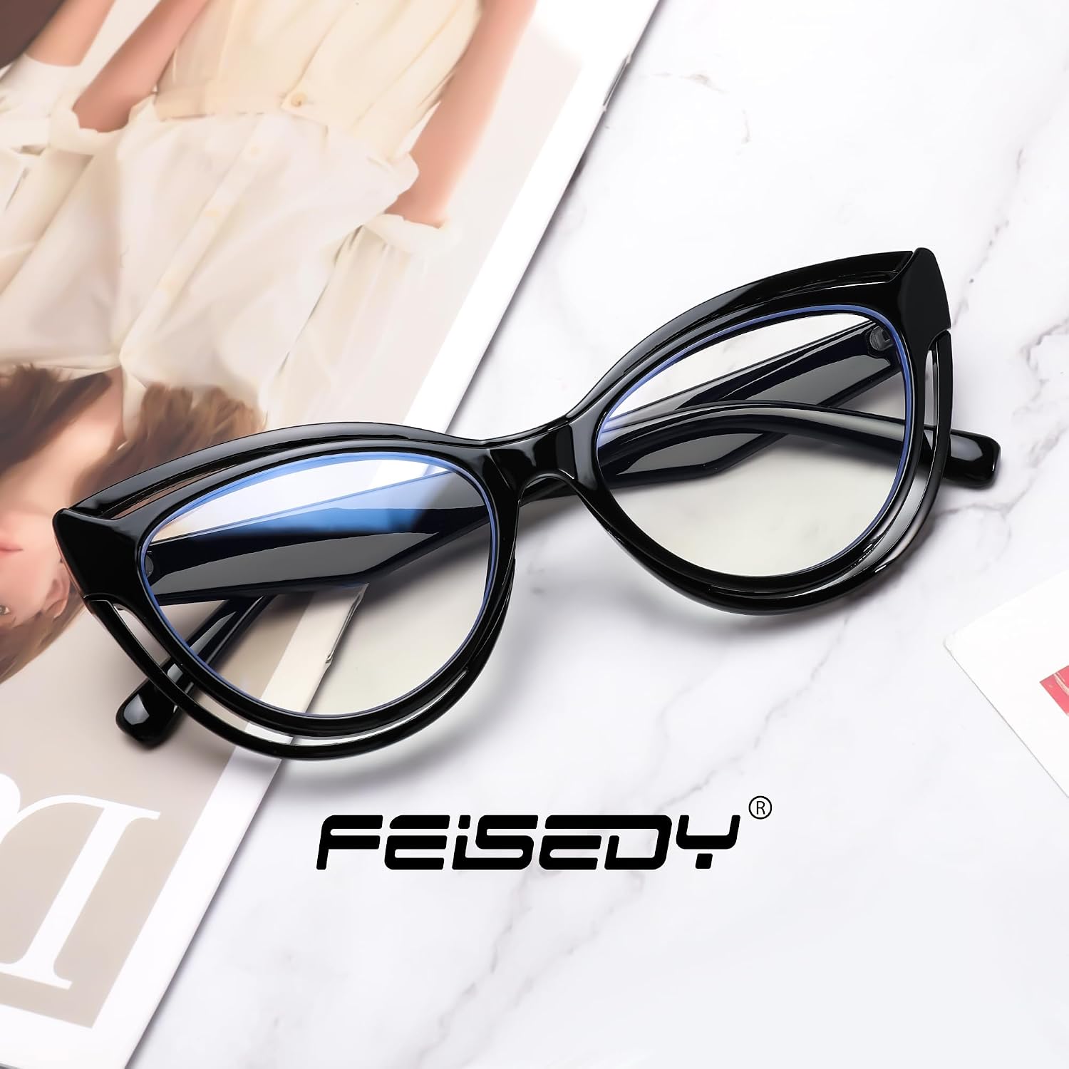 商品图片 5 | B0D56HXLGF | FEISEDY Blue Light Blocking Glasses Women Vintage Cat Eye Frame Anti Fatigue B0169