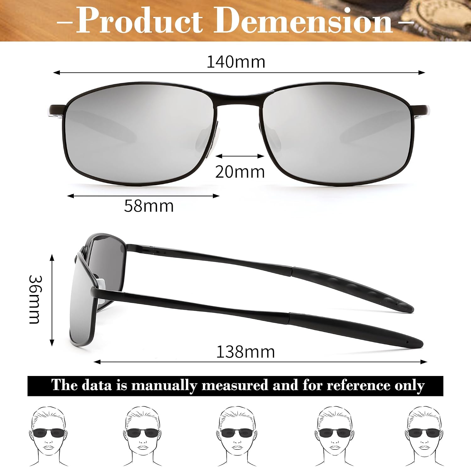 商品图片 60 | B07GSRV2H5 | FEISEDY Rectangle Polarized Square Sunglasses for Men Women B2444