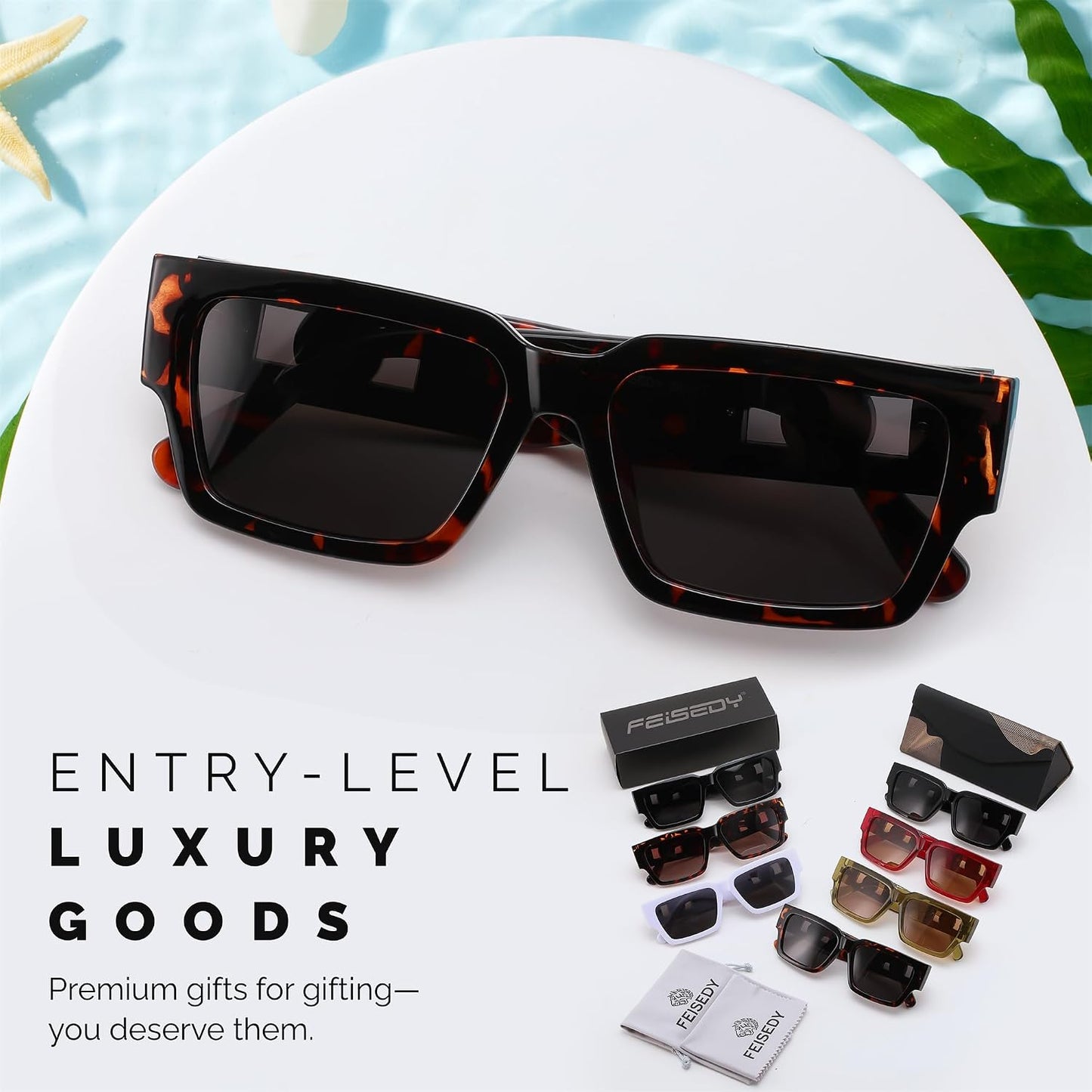 商品图片 36 | B0GD5FWDBC | FEISEDY Retro Trendy Rectangle Polarized Sunglasses for Women Men,Classic Narrow Square Sun Glasses B0314