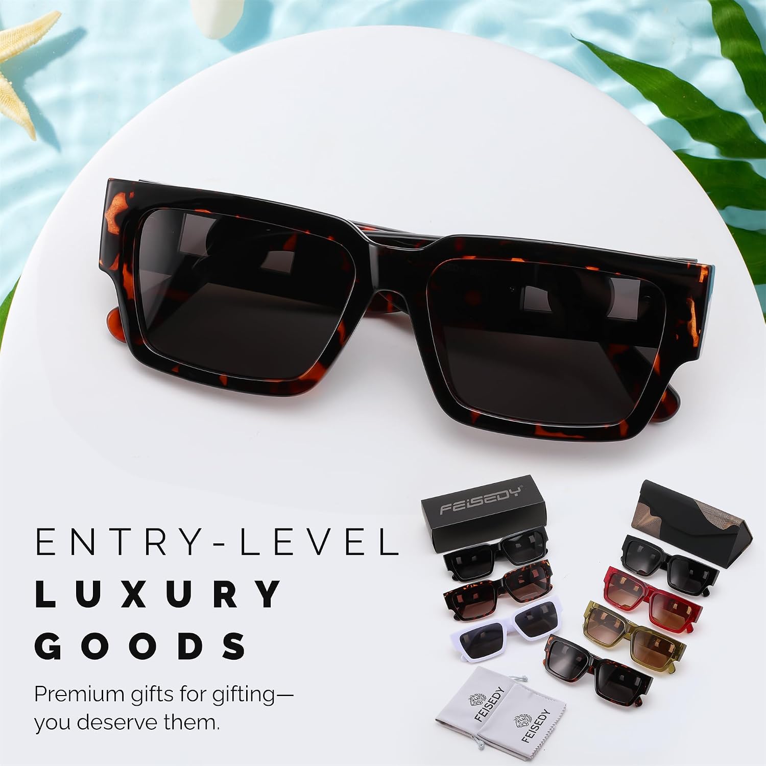 商品图片 36 | B0GD5FWDBC | FEISEDY Retro Trendy Rectangle Polarized Sunglasses for Women Men,Classic Narrow Square Sun Glasses B0314