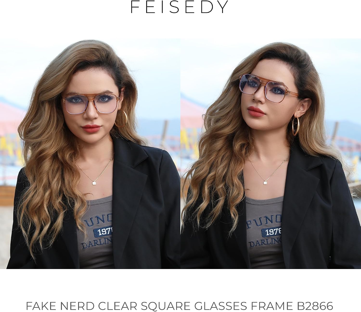 商品图片 73 | B0C6ZZXZ3F | FEISEDY Blue Light Glasses for Women Men Oversized Pilot Lightweight B2866