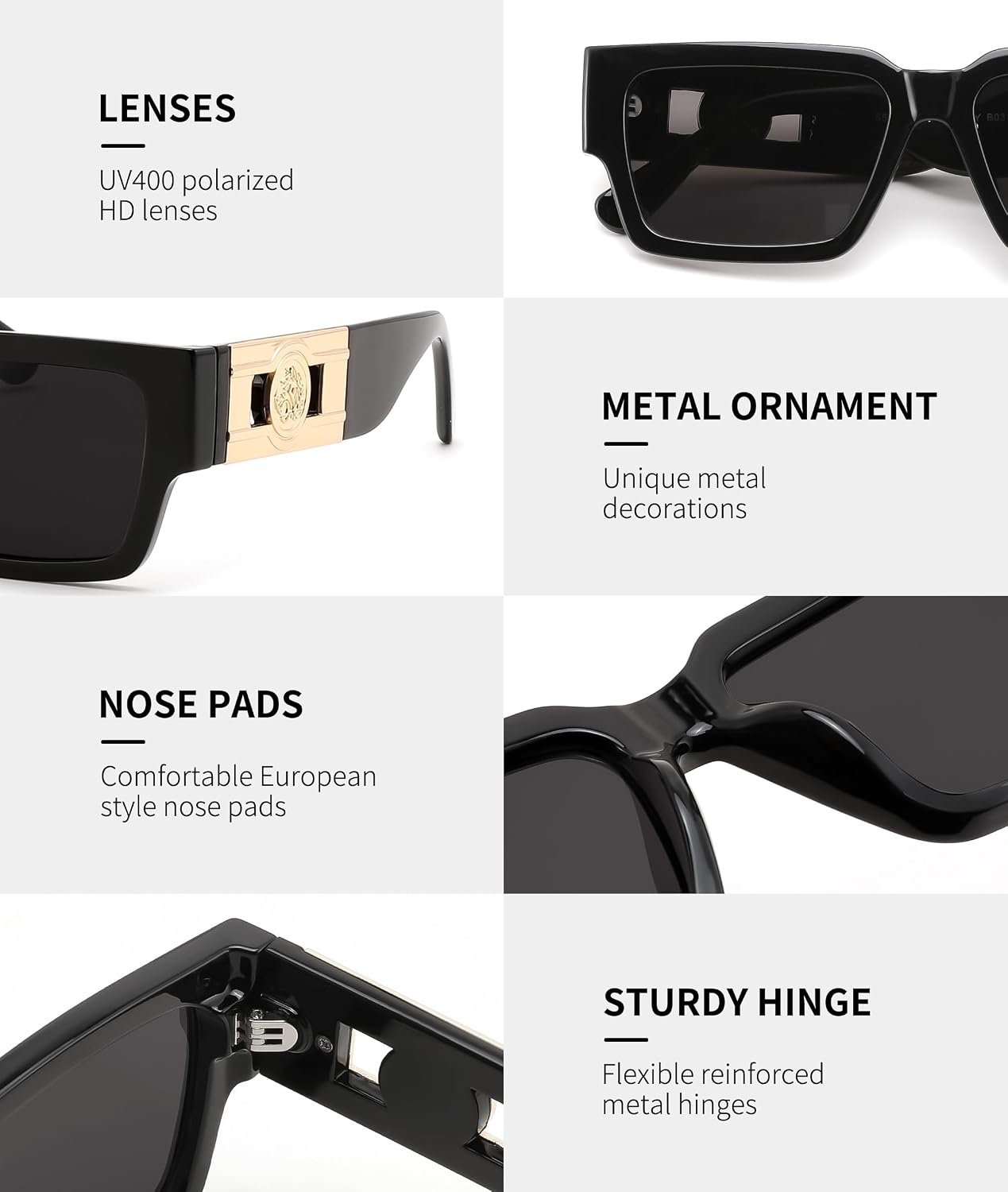 商品图片 5 | B0GD5FWDBC | FEISEDY Retro Trendy Rectangle Polarized Sunglasses for Women Men,Classic Narrow Square Sun Glasses B0314