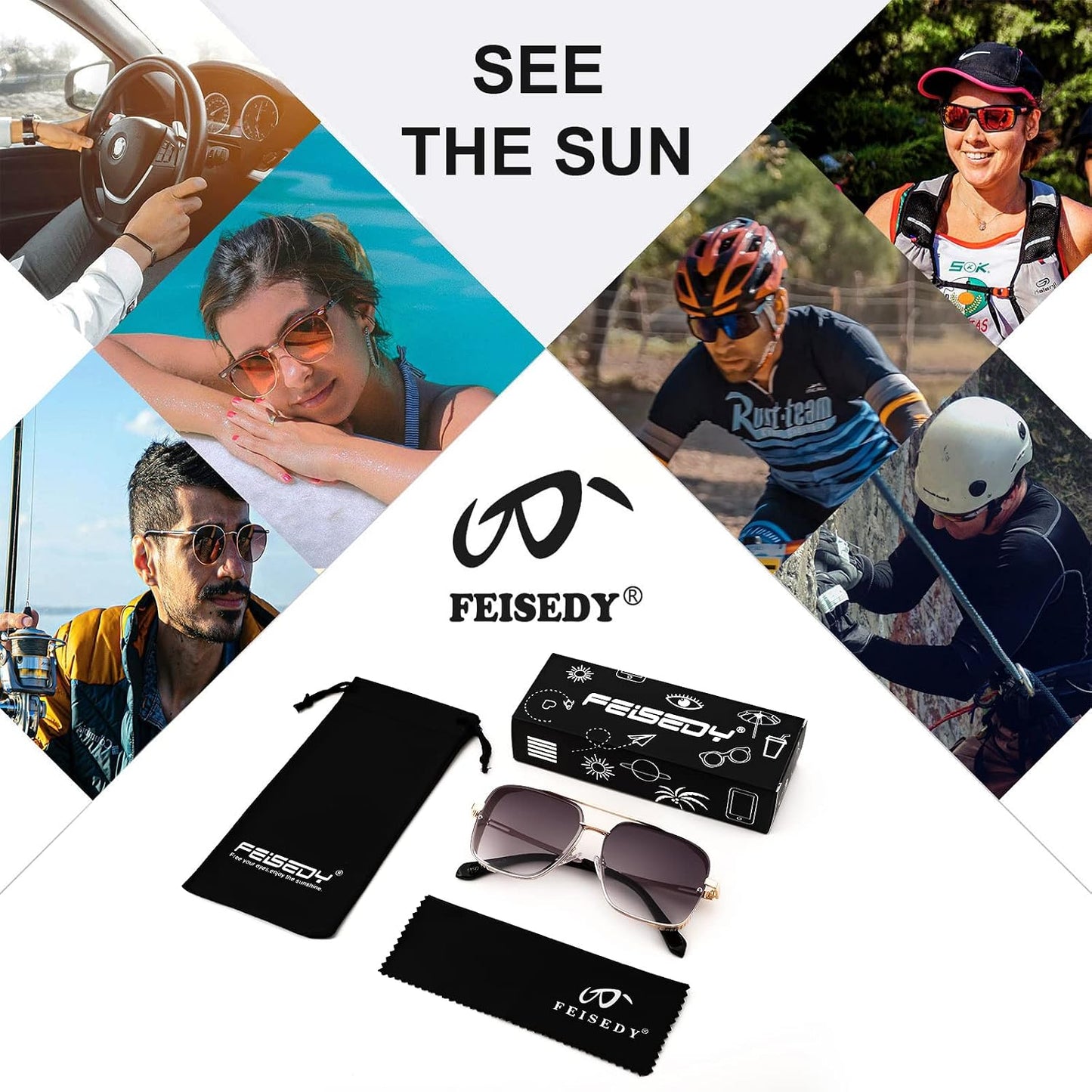 商品图片 34 | B09SDC5BD5 | FEISEDY Sunglasses Mens Women Vintage Pilot Square Trendy Metal Steampunk Fishing Driving Sun Glasses B2894
