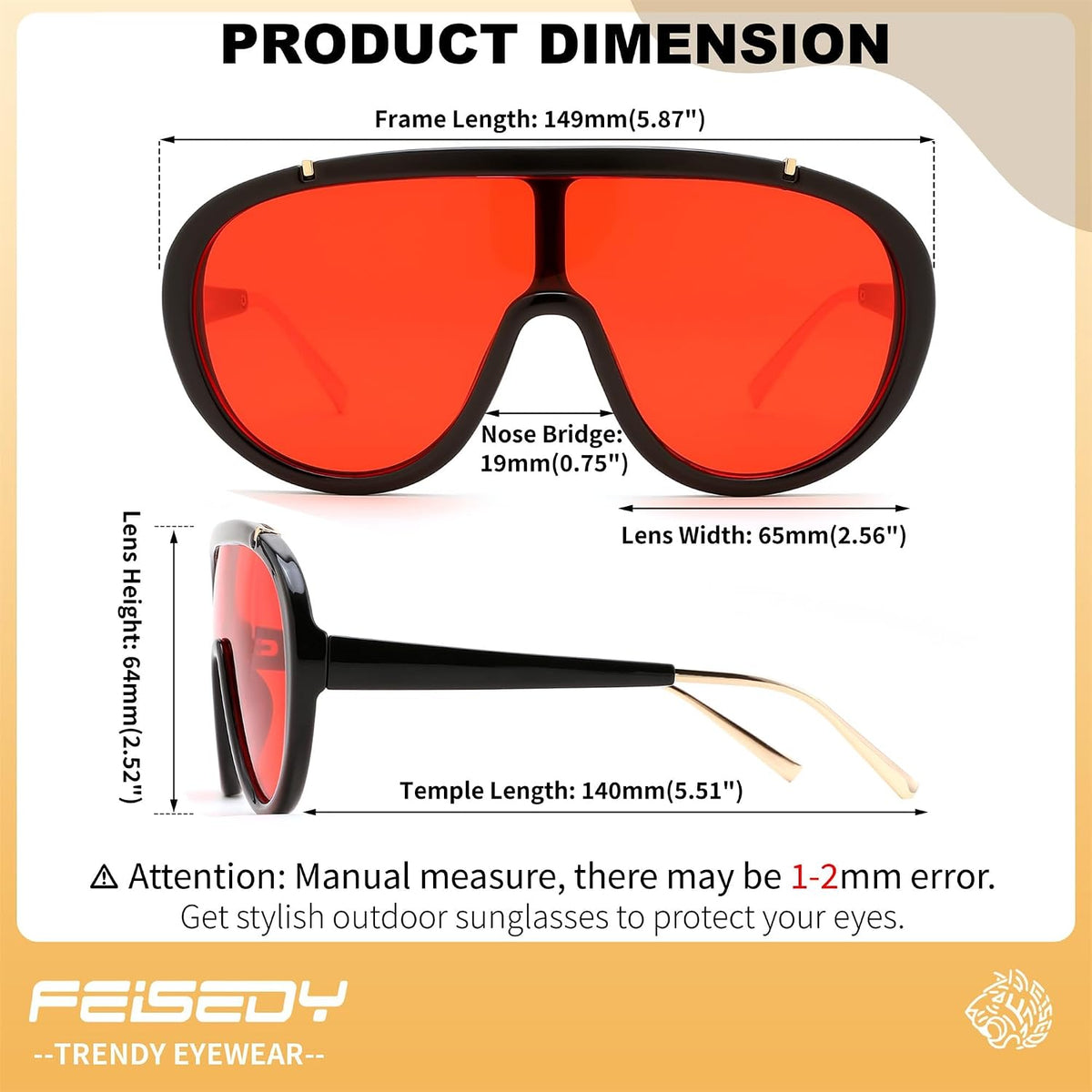 ÉÌƷͼƬ 68 | B085PPHWTZ | FEISEDY Retro Oversized Sunglasses Women Men One Piece Frame B2580