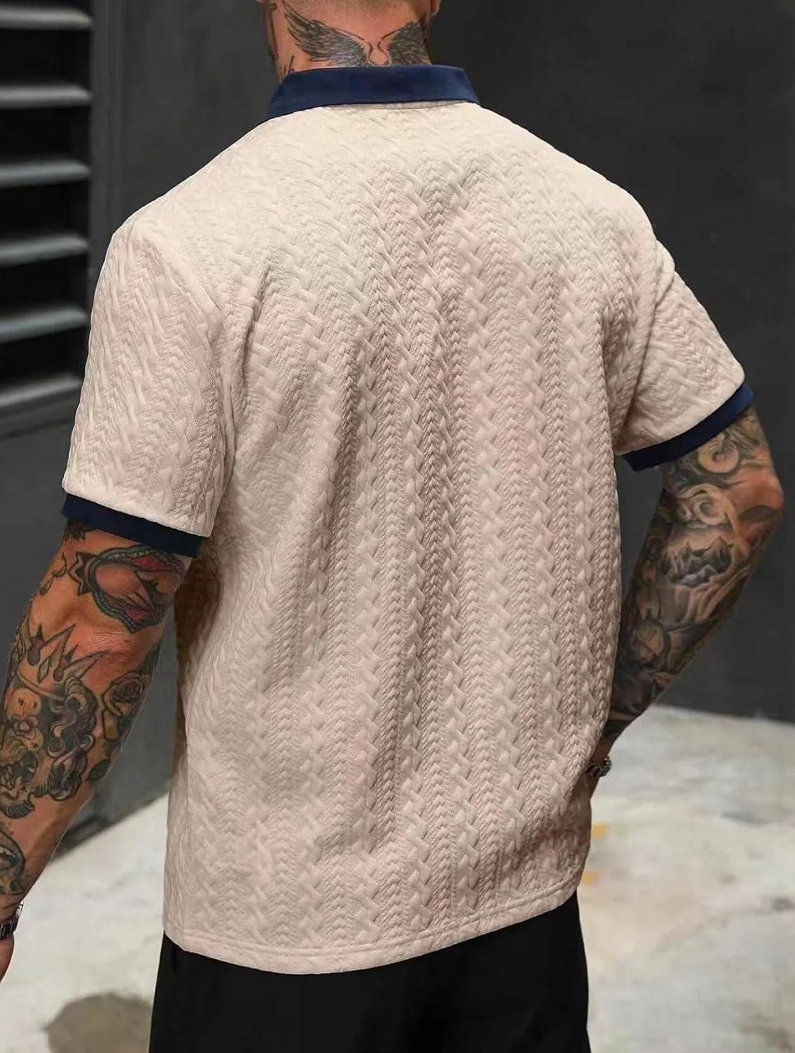 商品图片 2 | B0GXVR6TPS | Men's Casual Polo Shirts V Neck Contrast Collar Bubble Jacquard Short Sleeve Super Stretch True Classic Polos for Men