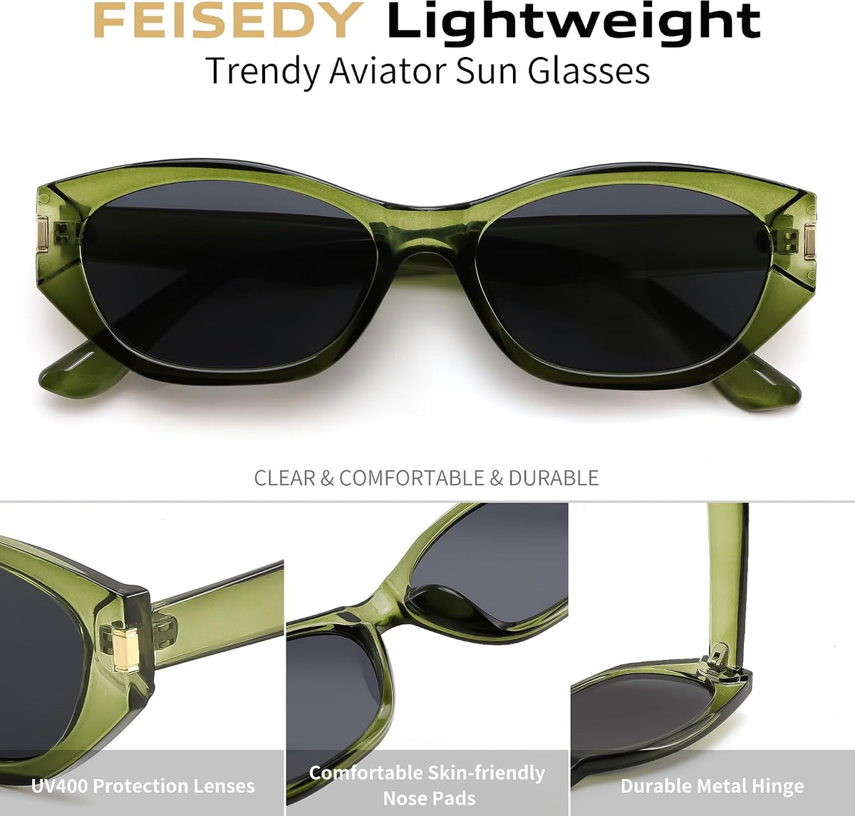 ÉÌƷͼƬ 5 | B0GV7G6XL2 | FEISEDY Retro Cat Eye Sunglasses for Women Trendy Shades Chunky Frame B0418