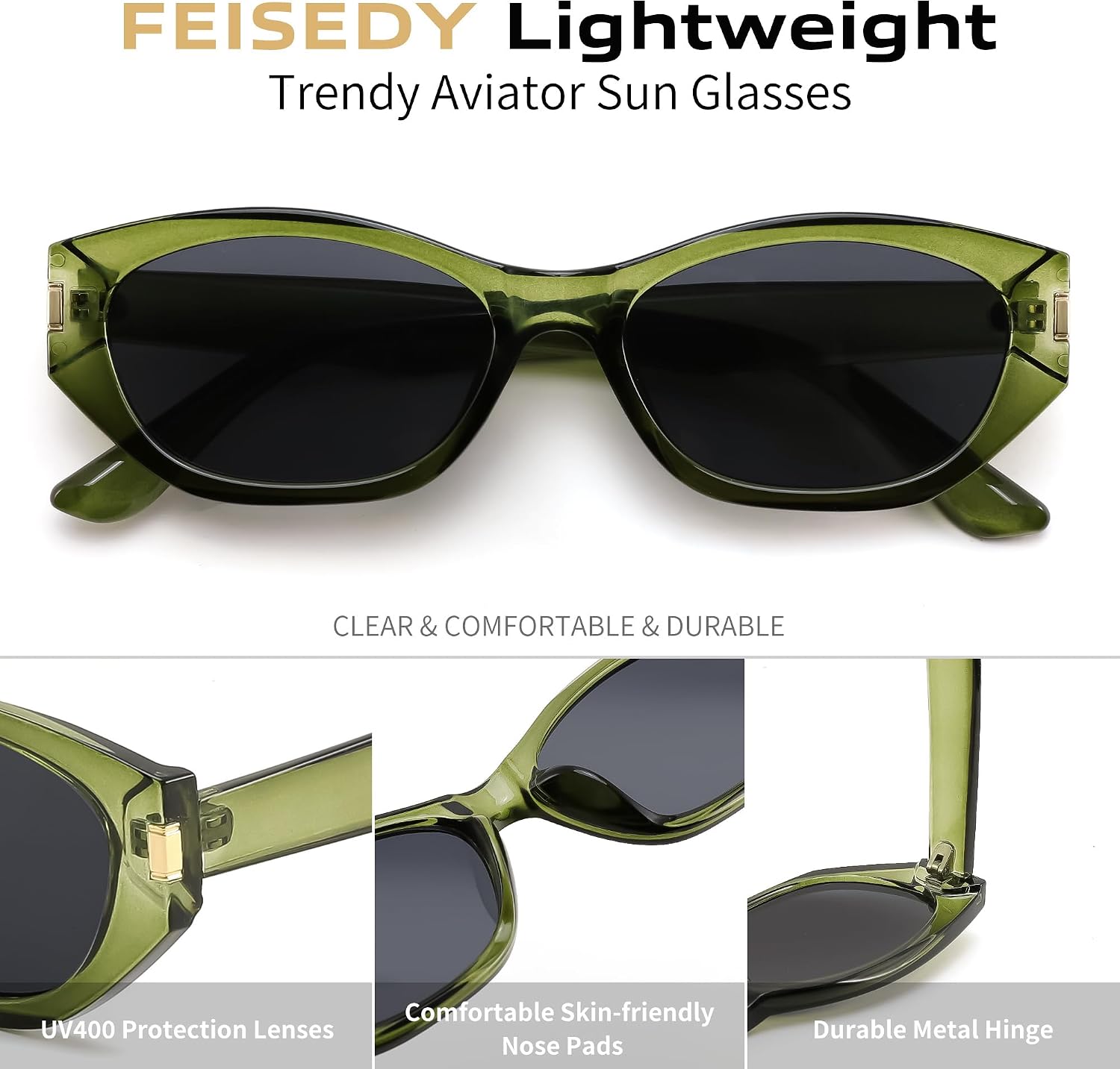 商品图片 5 | B0GV7G6XL2 | FEISEDY Retro Cat Eye Sunglasses for Women Trendy Shades Chunky Frame B0418