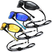 3pack-black+deep Blue+yellow / 60 Millimeters | B0FG2PSJXF | FEISEDY 3 Pack Polarized Sports Sunglasses for Men, Wrap Around Frame, UV400 Protection, Fishing Driving Cycling B2674