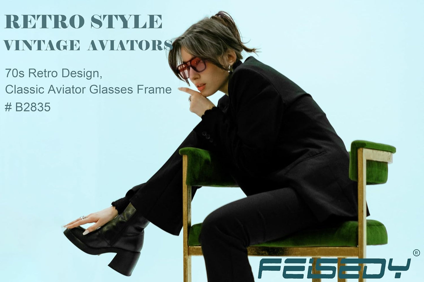 商品图片 55 | B09J8999GR | FEISEDY Retro Square Aviator Sunglasses Women Men 70s Vintage Trendy Plastic Frame Sun Glasses B2835