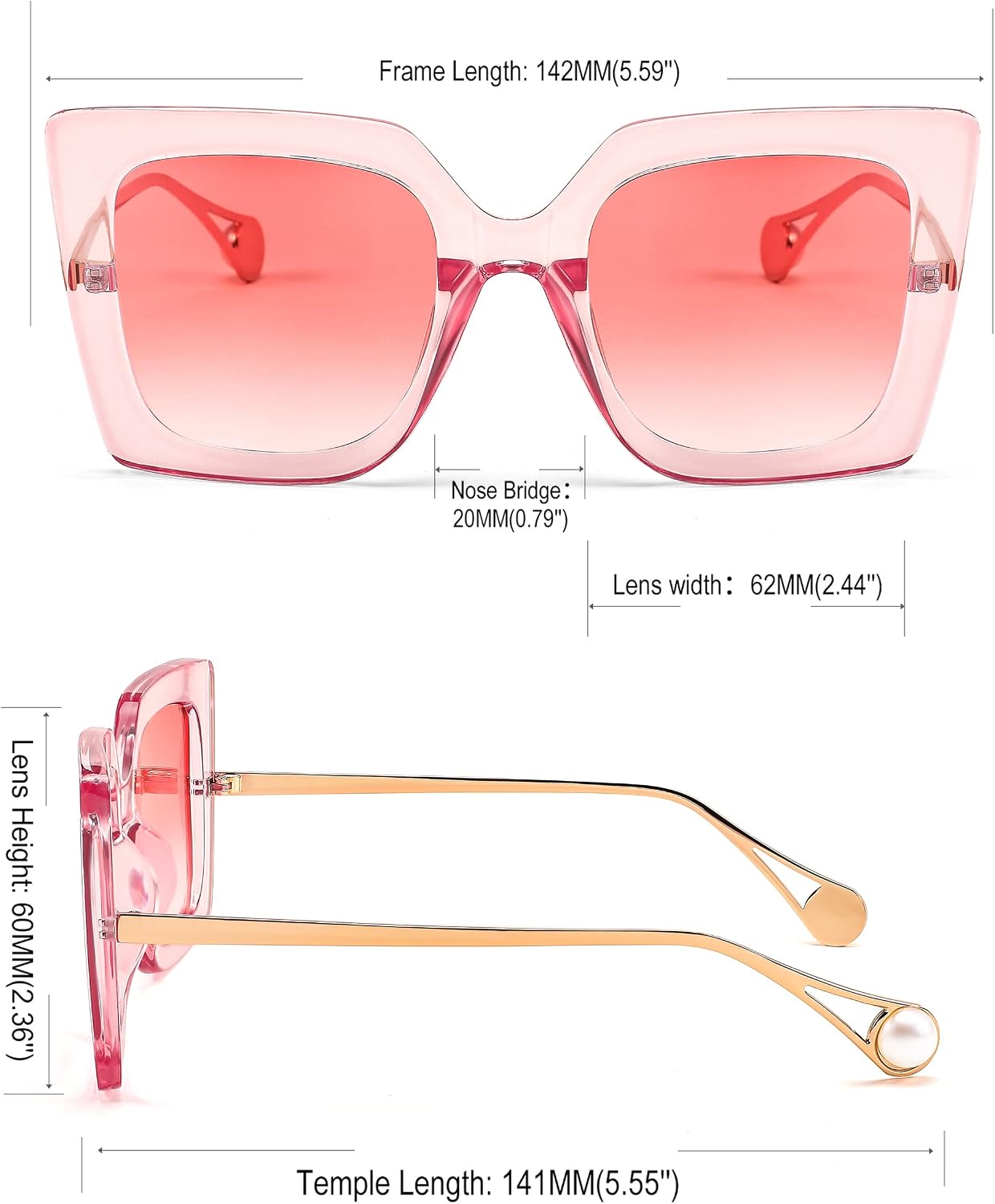 商品图片 84 | B08HVPGJW5 | FEISEDY Sunglasses Womens Trendy, Oversized Square Shades, Pearl Inlay Cat Eye Frame UV400 Protection B2625